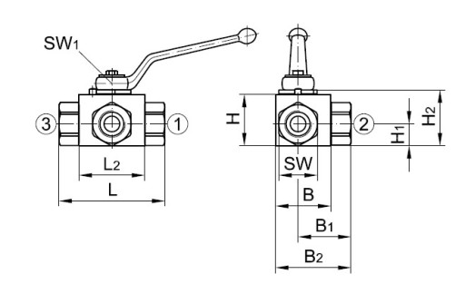 Zawór trójdrożny hydrauliczny ręczny 1/2