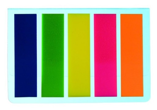 ZAKŁADKI INDEKSUJĄCE FOLIA PP 12X45mm 5X25 kartek, znaczniki samoprzylepne