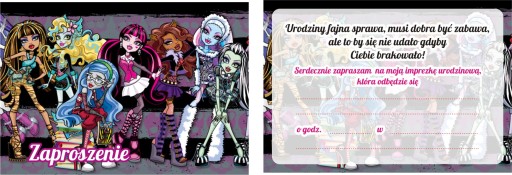 Zaproszenia urodzinowe dla dzieci Monster High