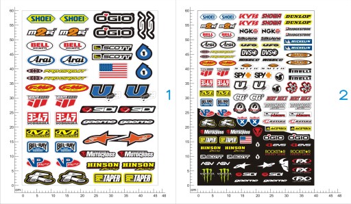 ПЕЧАТЬ НАКЛЕЙКОВ ДЛЯ ТЮНИНГА МОТОРА, большой набор 60 х 44см