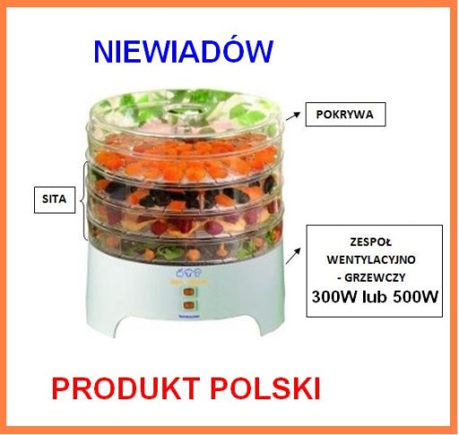 СУШИЛКА ДЛЯ ГРИБОВ, ОВОЩЕЙ И ФРУКТОВ NIEWIADÓW 500 Вт