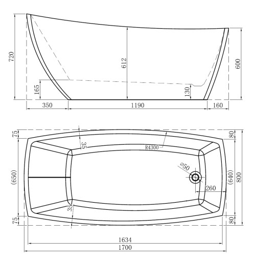 MOLDE СВОБОДНОСТОЯЩАЯ ванна 170x80 + СИФОН