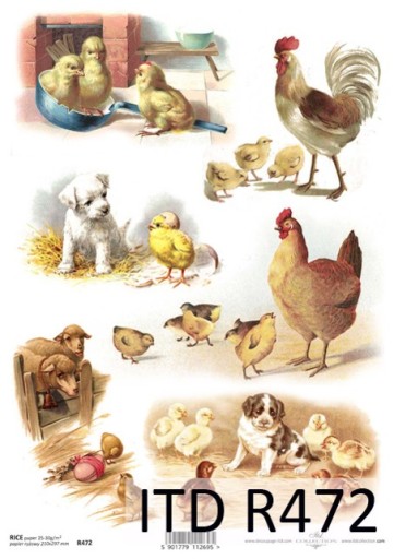 PAPIER RYŻOWY do decoupage R472 A4 kura kurczęta