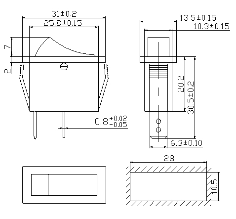 Кулисный переключатель RS101-16C3L 15А 250В