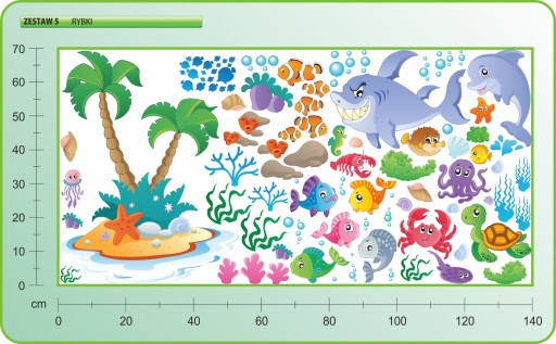 РЫБЫ Наклейки на стену «Океан» Набор из 5 шт., 140x70 см