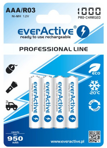 4 x R03/AAA everActive 1000 mAh NOWA generacja