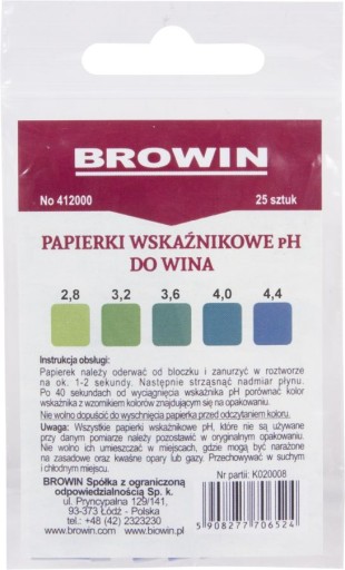WSKAŹNIK PH DO WINA PAPIEREK WSKAŹNIKOWY 25SZT