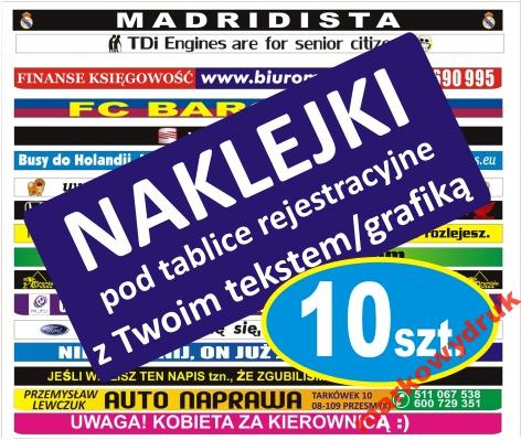 NAKLEJKI na ramki pod TABLICE REJESTRACYJNE -10szt