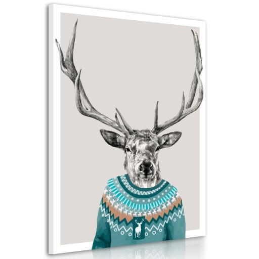 0281 Obraz na płótnie JELEŃ HIPSTER DEER 60x80cm