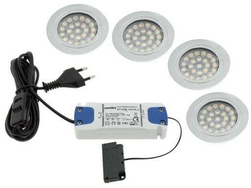 Kpl 4x ROUND LED 2W 12V oprawa sufitowa+zasilacz