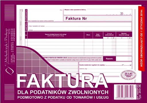 Druk FAKTURA ZWOLNIONYCH Z VAT 203-3E A5 Dr3 ŁÓDŹ