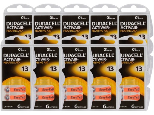 60 x Baterie słuchowe 13 PR48 Duracell ActivAir