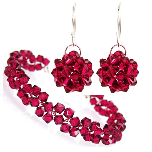 Komplet z kryształów SWAROVSKI czerwony Ruby rubin