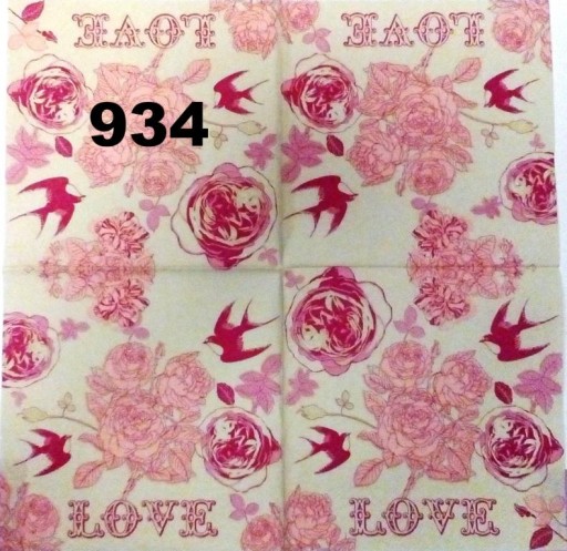 Serwetki do decoupage-1szt-PTAKI I RÓŻE- NR 934
