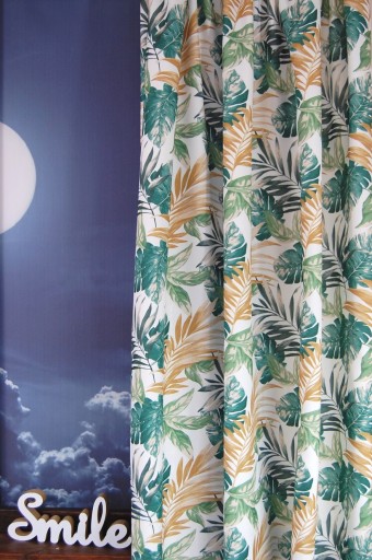 Zasłona oxford Dżungla Monstera zielenie krótka