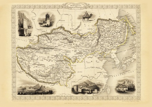 TYBET CHINY MONGOLIA mapa ilustrowana 1851 r.