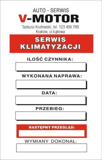 Zawieszki/Naklejki Serwis Olej/Rozrząd/Klima100szt