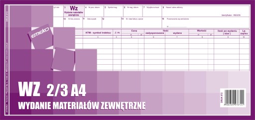 DRUK WZ WYDANIE MATERIAŁÓW ZEWN. 2/3 A4 EMEKO