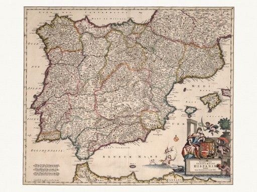 HISZPANIA ilustrowana mapa de Witt 1682