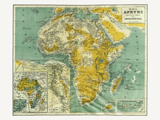 AFRYKA mapa fizyczna i polityczna BAZEWICZ 1921 r.