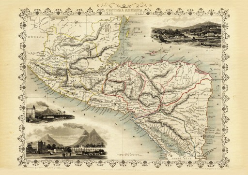 GWATEMALA BELIZE HONDURAS mapa ilustrowana 1851 r.