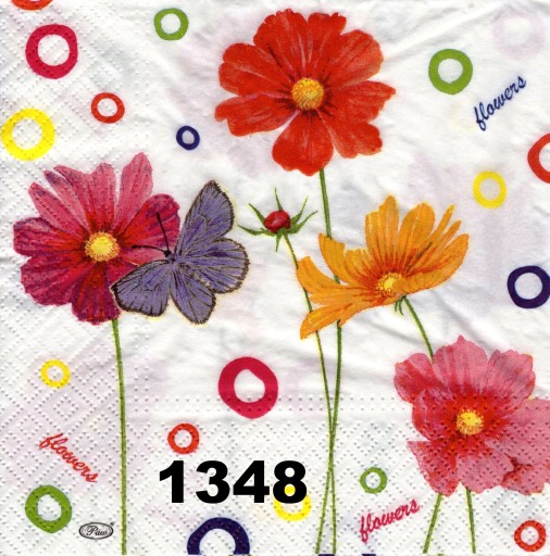 Serwetki do decoupage-1szt -KWIATY-MOTYLE- NR 1348