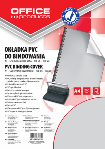 OKŁADKI DO BINDOWANIA A4 FOLIA 200 MIKRONÓW, SZARE TRANSPARENTNE, 100 SZTUK