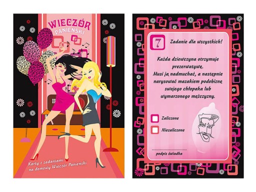 KARTY ZADANIA z ZADANIAMI na Wieczór PANIENSKI