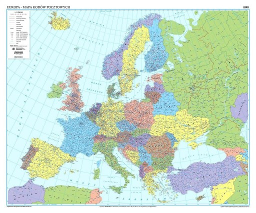 Europa mapa kody pocztowe ścienna