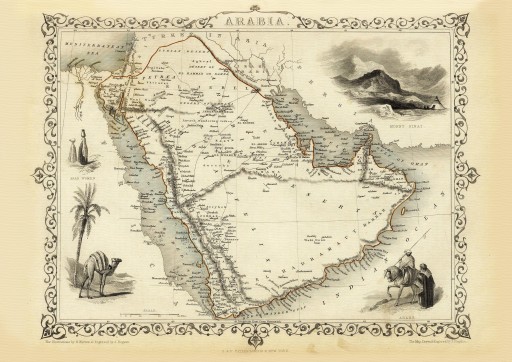 PÓŁWYSEP ARABSKI mapa ilustrowana Tallis 1851 r.