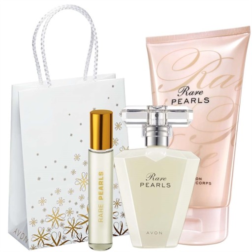 AVON RARE PEARLS ZESTAW WODA BALSAM PERFUM+ Torebk