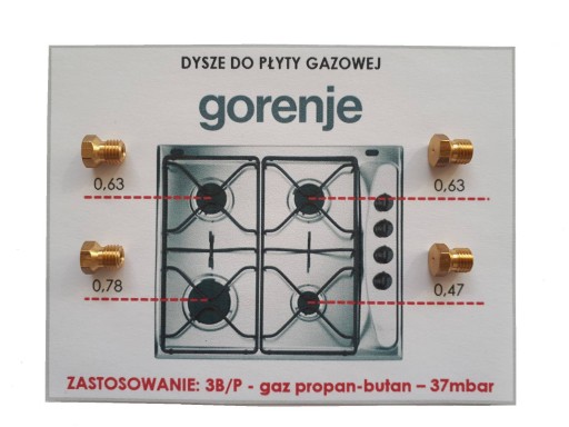 Dysze Gorenje płyty kuchenki na gaz propan-butan