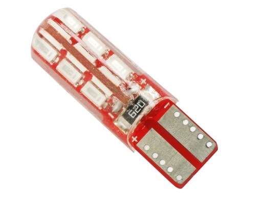 Żarówka 24 LED W5W 3014 SMD T10 CANBUS CZERWONA