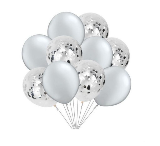 SILVER METAL BALLS WITH CONFETTI 10 PCS. 30th anniversary