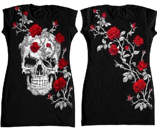 Blúzka Top tunika mini GOTHIC SKUL ROSES TD45 S