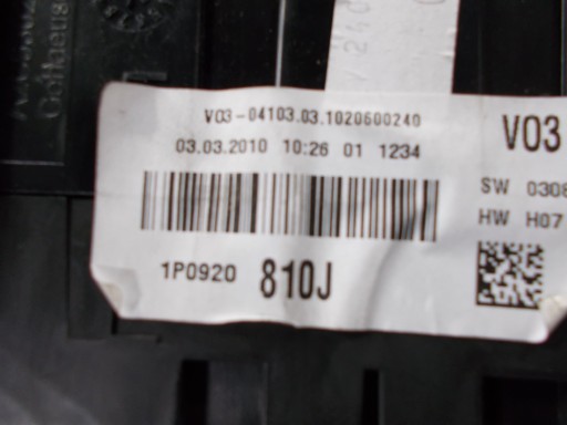 SEAT LEON II dials dials 1P0920810J