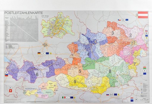 kody pocztowe austria mapa AUSTRIA MAPA ŚCIENNA KODOWA KODY POCZTOWE Stiefel   Allegro.pl 