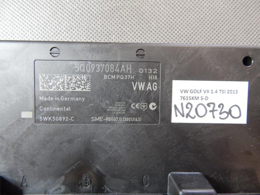 VW GOLF VII module control unit BORDNETZ 5Q0937084AH