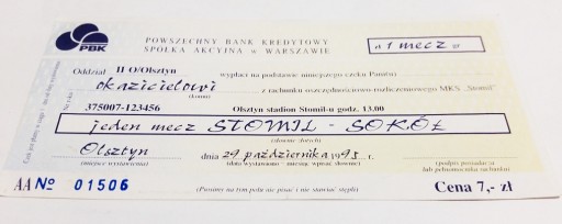 Квиток STOMIL Olsztyn - SOKÓŁ Tychy 29/10/1995