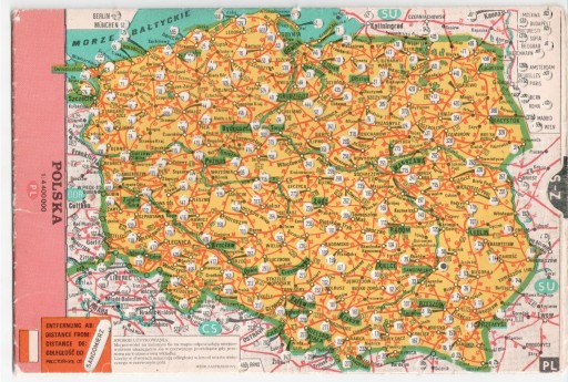 samochodowa mapa polski na pc Samochodowa mapa Polski z odległościami miast PRL   Allegro.pl 