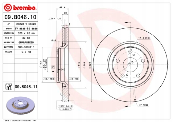 2× BREMBO 09.B046.11 DISC BRAKE + BREMBO P 83 109 SET PADS HAMULCOWYCH, BRAKES TARCZOWE photo 2 - milautoparts-fr.ukrlive.com