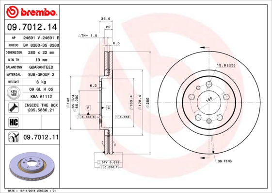 DISQUES I SABOTS DE FREIN BREMBO AVANT AUDI A3 8L 280MM photo 2 - milautoparts-fr.ukrlive.com