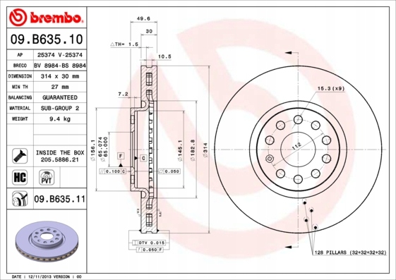 DISCS PADS BREMBO FRONT - VW SHARAN 7N 314MM photo 2 - milautoparts-fr.ukrlive.com