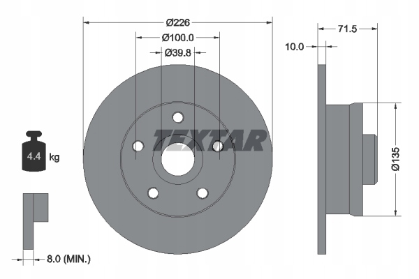 2× TEXTAR 92057200 DISQUE DE FREIN + TEXTAR SABOTS DE FREIN ARRIÈRE AUDI A3 A4 B5 B6 A6 C5 TT photo 2 - milautoparts-fr.ukrlive.com