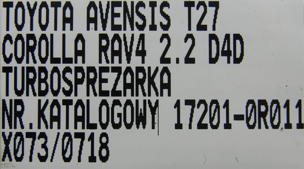 фото №8, Турбонагнетатель турбина toyota avensis corolla verso 2.2 d4d 17201-0r011